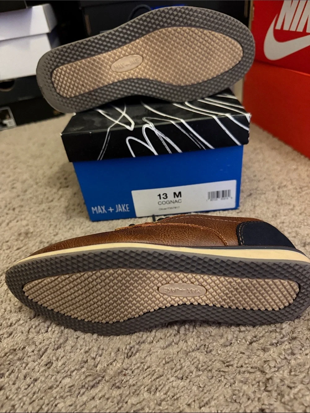 Kids Max + Jake Oxford Brown Casual Lace-Up Shoes with Navy Accents